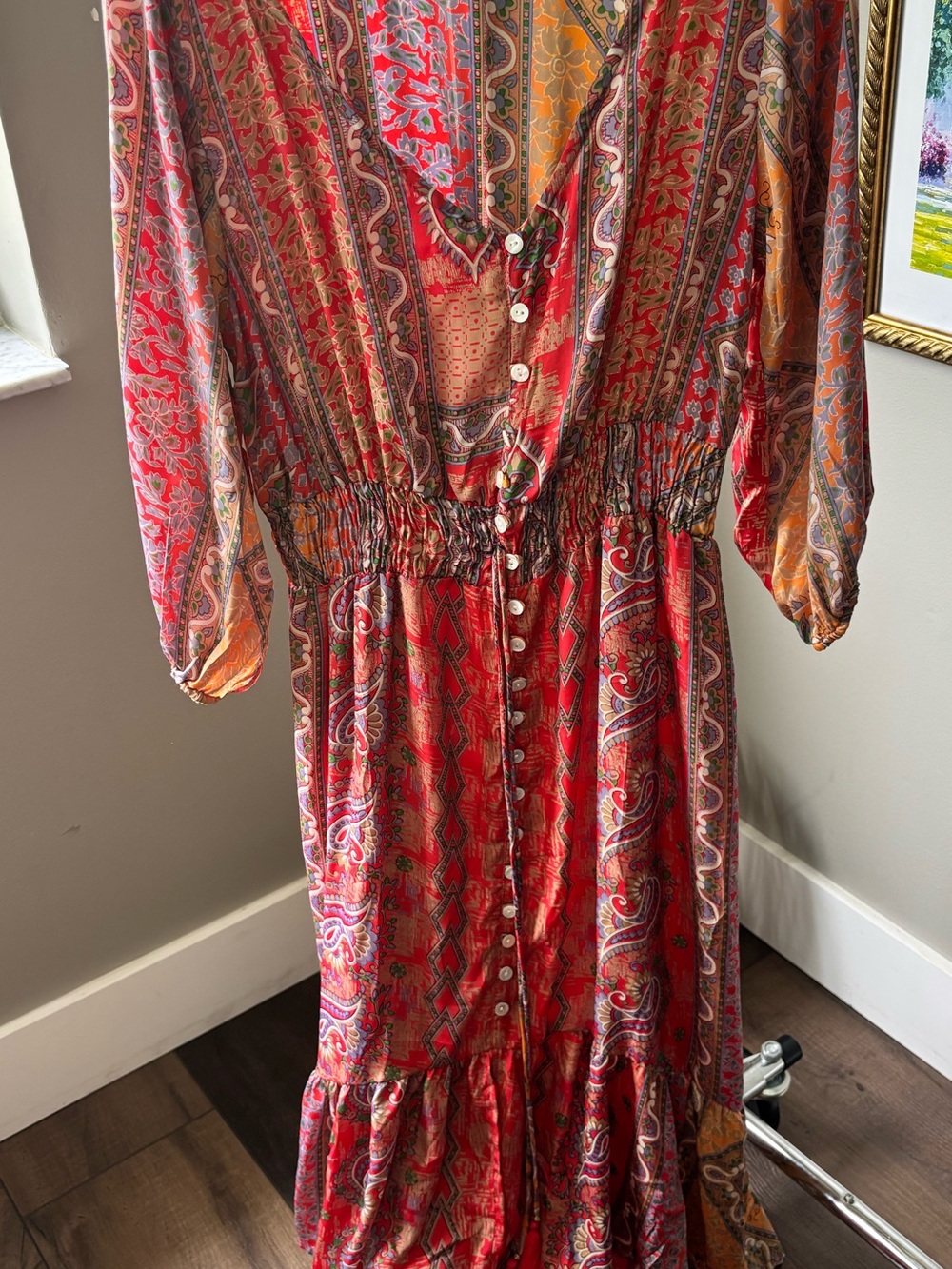 Boho Paisley Button-Front Maxi Dress